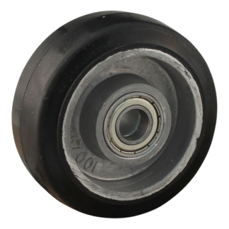 Aluminium wiel, 100mm diameter, elastisch rubber loopvlak, kogellager, LW504813