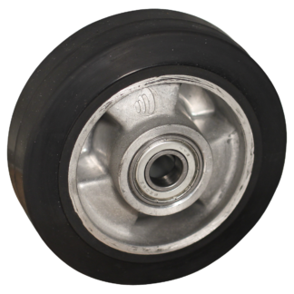 Aluminium wiel, 125mm diameter, elastisch rubber loopvlak, kogellager, LW315782