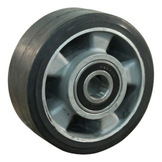 Aluminium wiel, 125mm diameter, elastisch rubber loopvlak, kogellager, LW982026