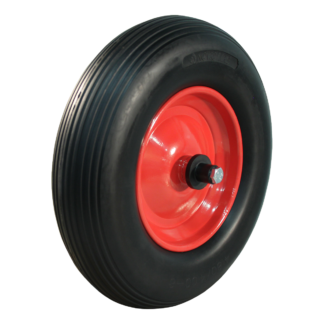 Kruiwagenwiel met as 130mm lengte, 400mm 4.00-8, stalen velg, PU loopvlak anti-lek, rollager, LW240239