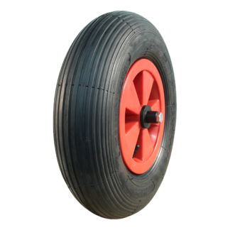 Kruiwagenwiel met as 130mm lengte, 400mm 4.80/4.00-8, kunststof velg, luchtband 4PR, rollager, LW221315
