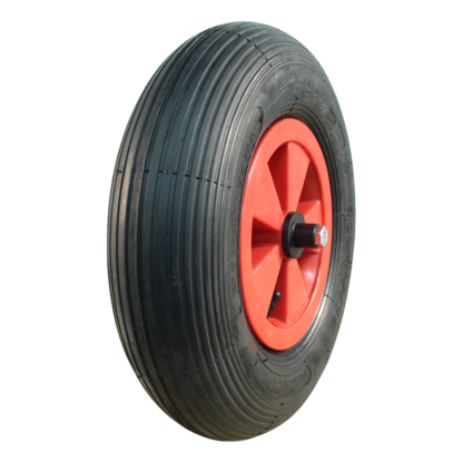 Kruiwagenwiel met as 130mm lengte, 400mm 4.80/4.00-8, kunststof velg, luchtband 4PR, rollager, LW221315