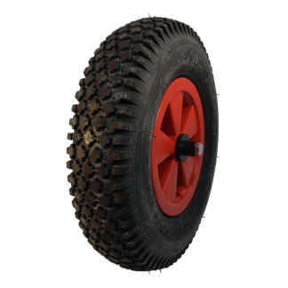 Kruiwagenwiel met as 130mm lengte, 400mm 4.80/4.00-8, kunststof velg, luchtband 4PR, rollager, LW231422