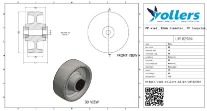 PP wiel, 80mm diameter, PP loopvlak, rollager - Afbeelding 3