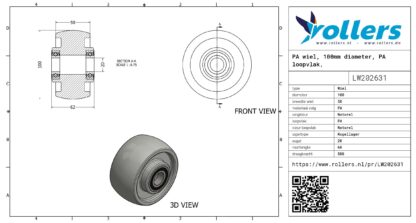 PA wiel, 100mm diameter, PA loopvlak, kogellager - Afbeelding 3