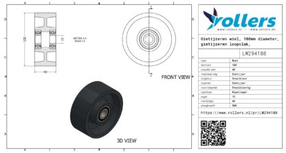Gietijzeren wiel, 100mm diameter, gietijzeren loopvlak, kogellager - Afbeelding 2