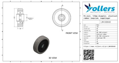 PA wiel, 125mm diameter, elastisch rubber loopvlak, kogellager RVS - Afbeelding 3