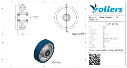 PA wiel, 150mm diameter, PU loopvlak, kogellager - Afbeelding 3
