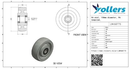 PA wiel, 150mm diameter, PA loopvlak, kogellager - Afbeelding 3