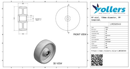 PP wiel, 150mm diameter, PP loopvlak, rollager - Afbeelding 3