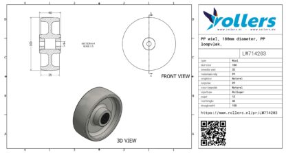 PP wiel, 100mm diameter, PP loopvlak, rollager - Afbeelding 3