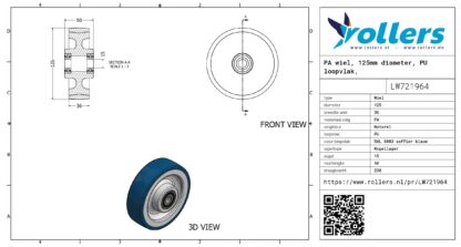 PA wiel, 125mm diameter, PU loopvlak, kogellager - Afbeelding 3