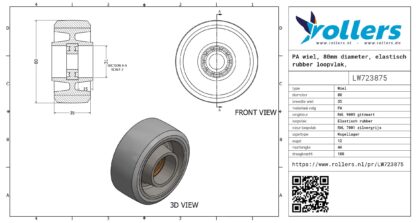 PA wiel, 80mm diameter, elastisch rubber loopvlak, kogellager - Afbeelding 3
