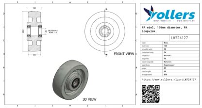 PA wiel, 160mm diameter, PA loopvlak, kogellager - Afbeelding 3