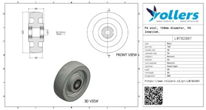 PA wiel, 160mm diameter, PA loopvlak, kogellager - Afbeelding 3