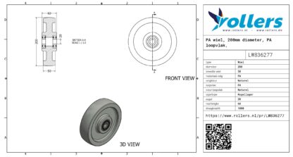 PA wiel, 200mm diameter, PA loopvlak, kogellager - Afbeelding 3