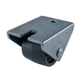 Stalen bokwiel, 15mm diameter, PP loopvlak, glijlager, 17mm bouwhoogte