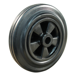 PP wiel, 80mm diameter, rubber loopvlak, glijlager, LW213316