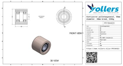 Gietijzeren palletwagenwiel, 50mm diameter, 40mm breed, 250kg draagvermogen - Afbeelding 2