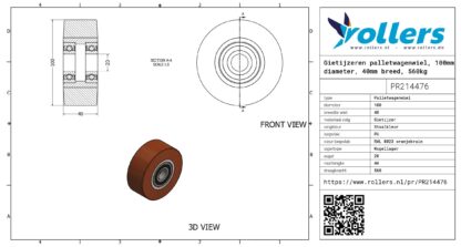 Gietijzeren palletwagenwiel, 100mm diameter, 40mm breed, 560kg draagvermogen - Afbeelding 3