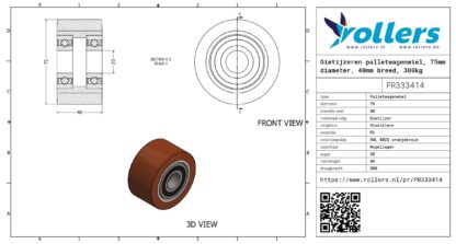 Gietijzeren palletwagenwiel, 75mm diameter, 40mm breed, 300kg draagvermogen - Afbeelding 3