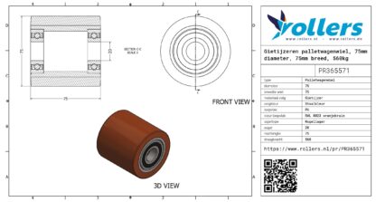 Gietijzeren palletwagenwiel, 75mm diameter, 75mm breed, 560kg draagvermogen - Afbeelding 3