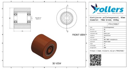 Gietijzeren palletwagenwiel, 85mm diameter, 70mm breed, 650kg draagvermogen - Afbeelding 3