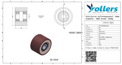 Gietijzeren palletwagenwiel, 60mm diameter, 40mm breed, 250kg draagvermogen - Afbeelding 2