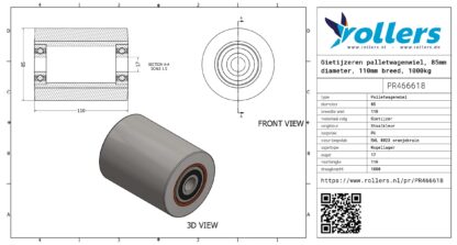 Gietijzeren palletwagenwiel, 85mm diameter, 110mm breed, 1000kg draagvermogen - Afbeelding 3
