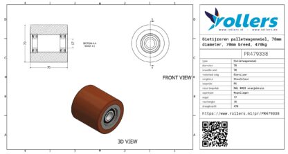 Gietijzeren palletwagenwiel, 70mm diameter, 70mm breed, 470kg draagvermogen - Afbeelding 2