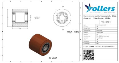 Gietijzeren palletwagenwiel, 80mm diameter, 70mm breed, 650kg draagvermogen - Afbeelding 3