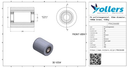 PA palletwagenwiel, 85mm diameter, 100mm breed, 950kg draagvermogen - Afbeelding 3