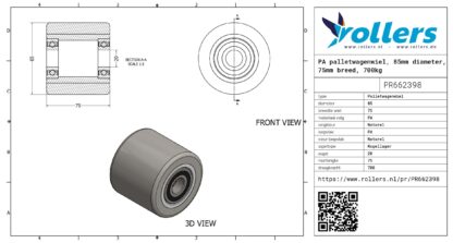PA palletwagenwiel, 85mm diameter, 75mm breed, 700kg draagvermogen - Afbeelding 3