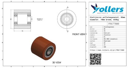 Gietijzeren palletwagenwiel, 80mm diameter, 70mm breed, 650kg draagvermogen - Afbeelding 3