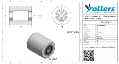 PA palletwagenwiel, 85mm diameter, 100mm breed, 950kg draagvermogen - Afbeelding 2