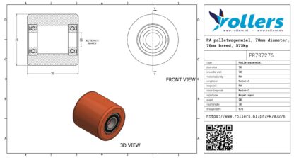 PA palletwagenwiel, 70mm diameter, 70mm breed, 575kg draagvermogen - Afbeelding 2