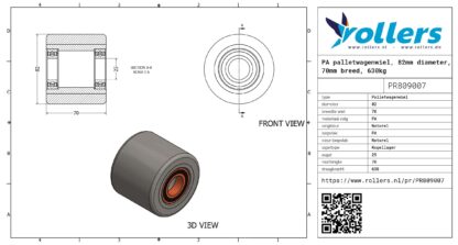 PA palletwagenwiel, 82mm diameter, 70mm breed, 630kg draagvermogen - Afbeelding 3