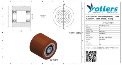 Gietijzeren palletwagenwiel, 70mm diameter, 60mm breed, 470kg draagvermogen - Afbeelding 3
