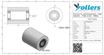 Gietijzeren palletwagenwiel, 85mm diameter, 110mm breed, 1000kg draagvermogen - Afbeelding 3