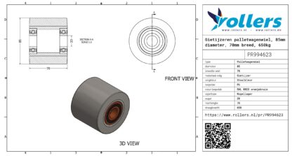 Gietijzeren palletwagenwiel, 85mm diameter, 70mm breed, 650kg draagvermogen - Afbeelding 2