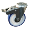 Rvs zwenkwiel, 100mm diameter, PU loopvlak, kogellager RVS, dubbele rem, naloop, ZW815153
