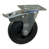 Rvs zwenkwiel, 100mm diameter, rubber loopvlak, rollager RVS, dubbele rem, naloop, ZW395742