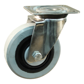 Rvs zwenkwiel, 125mm diameter, elastisch rubber loopvlak, kogellager RVS, ZW203910