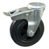 Rvs zwenkwiel, 125mm diameter, rubber loopvlak, rollager RVS, dubbele rem, naloop, ZW420545