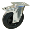 Rvs zwenkwiel, 200mm diameter, rubber loopvlak, rollager RVS, dubbele rem, naloop, ZW294480