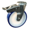 Rvs zwenkwiel, 80mm diameter, PU loopvlak, glijlager, dubbele rem, naloop, ZW504077