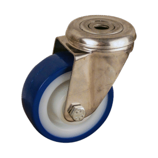 Rvs zwenkwiel, 80mm diameter, PU loopvlak, rollager RVS