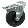 Rvs zwenkwiel, 80mm diameter, rubber loopvlak, rollager RVS, dubbele rem, naloop, ZW367075