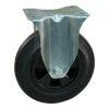 Stalen bokwiel, 200mm diameter, rubber loopvlak, glijlager, 235mm bouwhoogte, BW819236