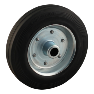 Stalen wiel, 200mm diameter, rubber loopvlak, rollager, LW430296